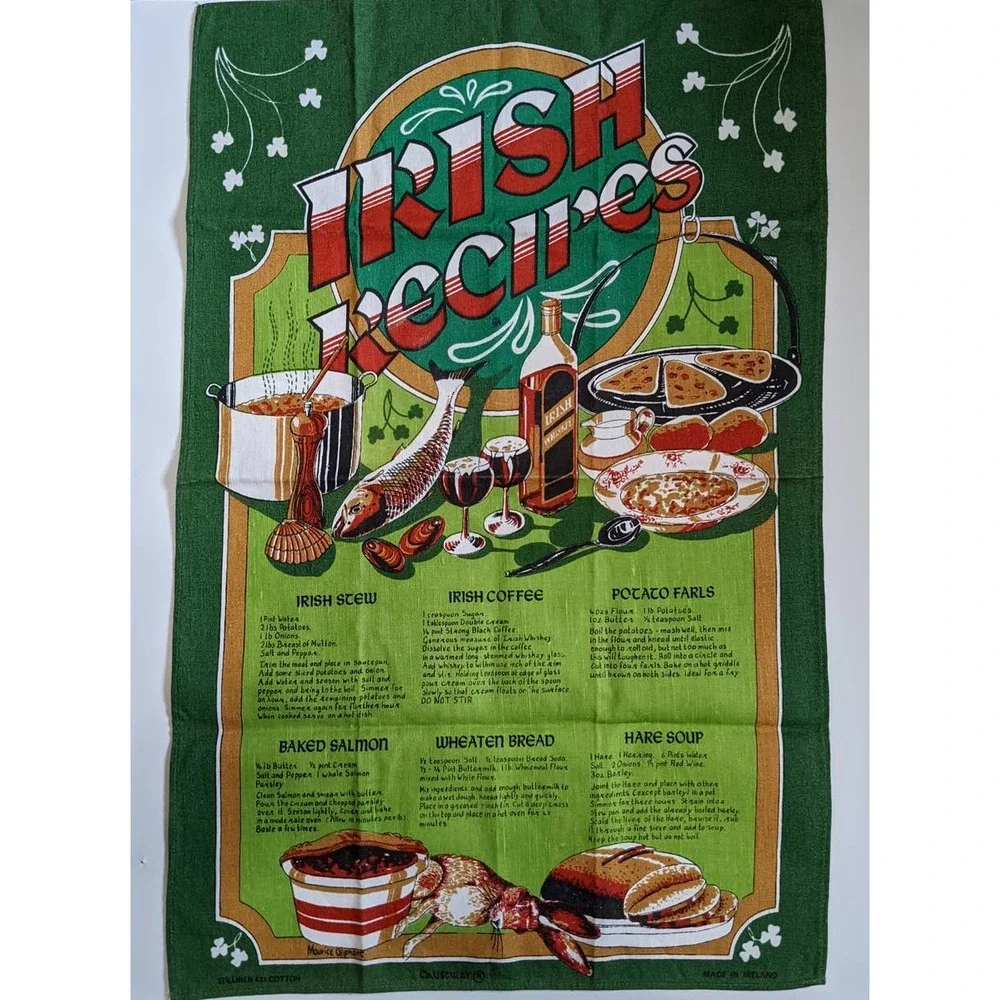 Vintage‎ Irish Recipes Linen Tea Towel Linen/Cotton Blend Ireland Souvenir Gift